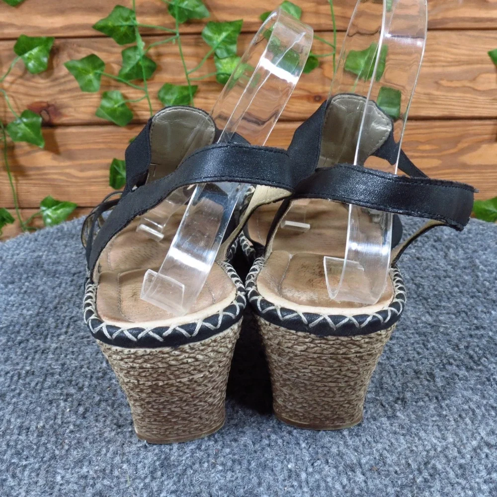 Remonte R600768 Womens Wedge Sandals Sz 41 Dressy Summer Black Leather Metallic